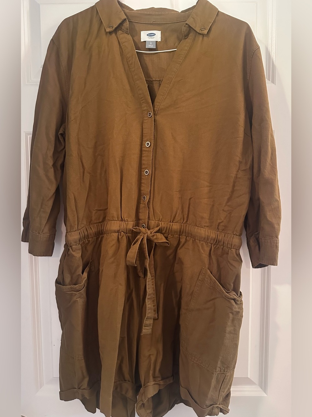 Old Navy Olive Utility Drawstring Shirt Dress